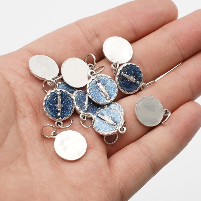 DIY小吊牌-显灵圣母-锌合金背面无字-蓝珐琅-1.4cm Catholic religious art