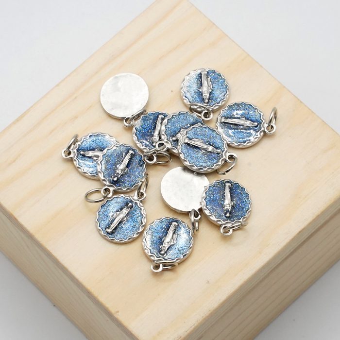 DIY小吊牌-显灵圣母-锌合金背面无字-蓝珐琅-1.4cm Catholic religious art