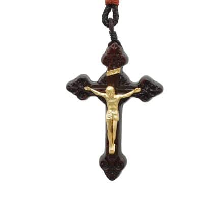 项链十字架-巴洛克式-紫檀木黄铜-7.5cm-礼盒装-绳子可调节至60cm