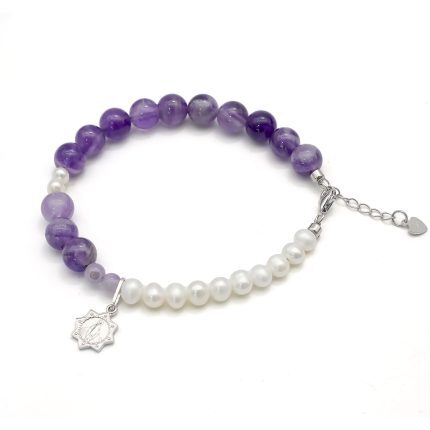 紫水晶-珍珠-925银圣牌-龙虾扣-8mm