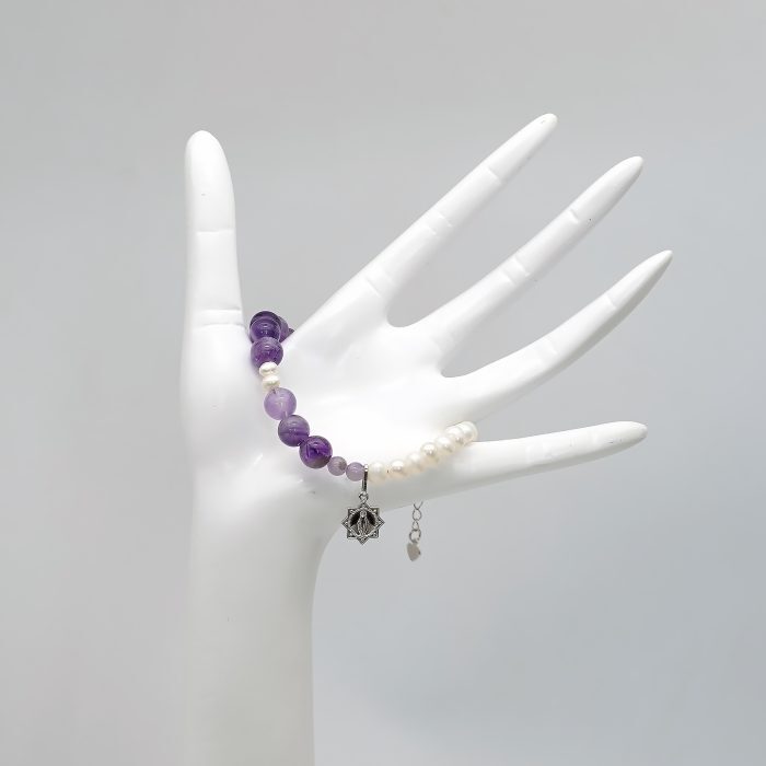 紫水晶-珍珠-925银圣牌-龙虾扣-8mm Catholic religious art