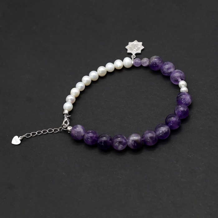 紫水晶-珍珠-925银圣牌-龙虾扣-8mm Catholic religious art