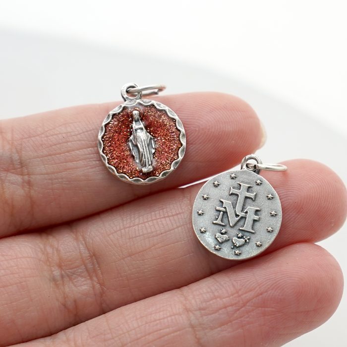 DIY小吊牌-显灵圣母-锌合金-红珐琅-1.4cm Catholic religious art