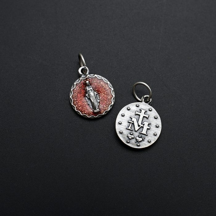 DIY小吊牌-显灵圣母-锌合金-红珐琅-1.4cm Catholic religious art